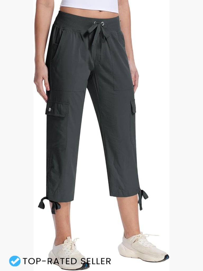 Lightweight Capri Cargo Pants With 6 Pockets Adjustable Cuff Outdoor Travel